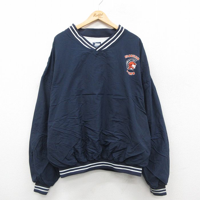 XL★古着 長袖 ナイロン ジャケット メンズ 90年代 90s SPARTAN Vネック USA製 濃紺 26jan28
