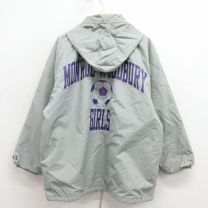 XL★古着 チャンピオン champion 長袖 ナイロン ジャケット パーカー メンズ 90年代 90s サッカーボール 大きいサイズ ラグラン グレー 内側ボア【spe】 26feb07