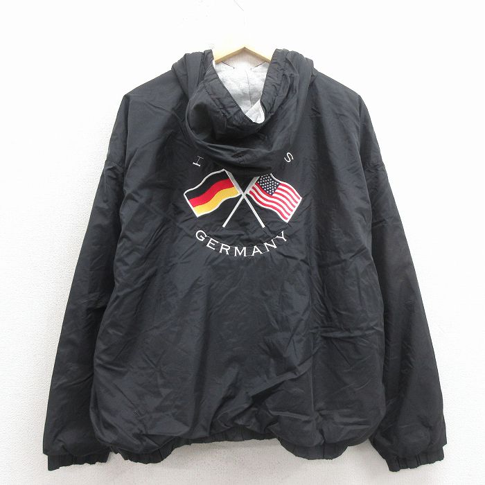 XL★古着 長袖 ナイロン ジャケット パーカー メンズ 00年代 00s ドイツ 刺繍 大きいサイズ 黒【spe】 26feb07