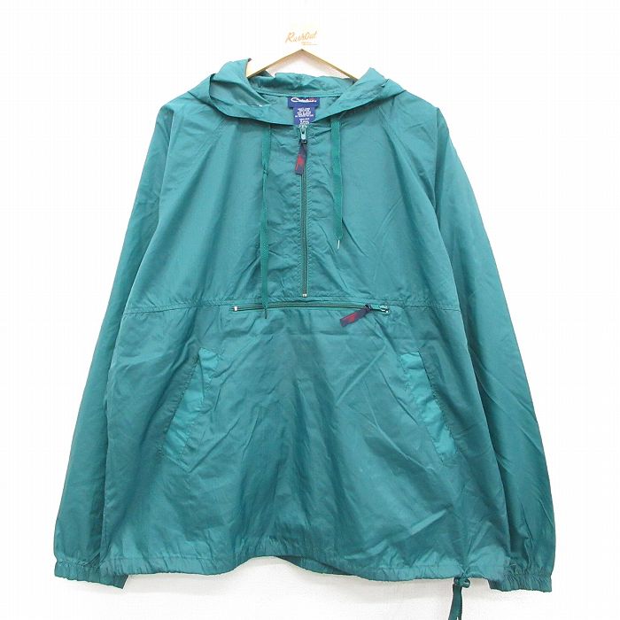 XL★古着 カタリナ 長袖 ハーフジップ ナイロン ジャケット アノラック パーカー メンズ リップストップ 大きいサイズ 青緑 26feb09