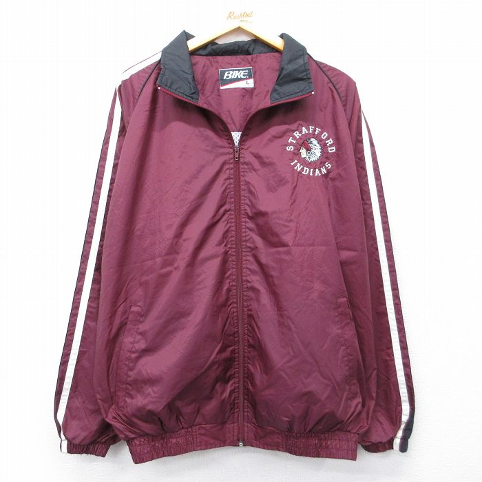 XL★古着 長袖 ナイロン ジャケット メンズ 90年代 90s インディアン 大きいサイズ エンジ他 内側メッシュ 26feb12