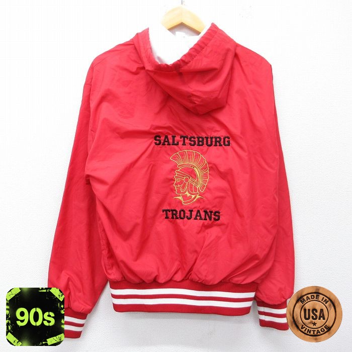 【50%OFF】90s ハーフジップナイロンジャケット TROJANS レッド M | 古着