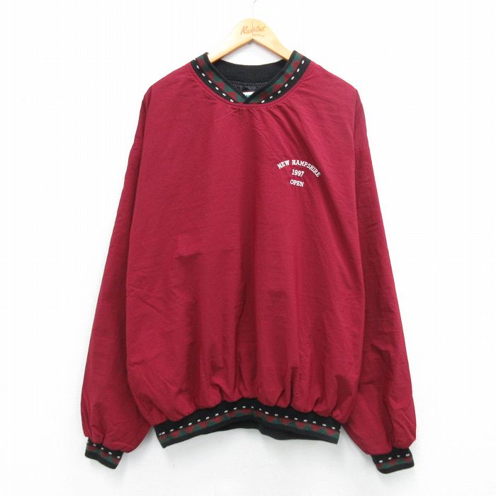 XL★古着 長袖 ナイロン ジャケット メンズ 90年代 90s NEW HAMPSHIRE 大きいサイズ Vネック USA製 エンジ他 26feb12