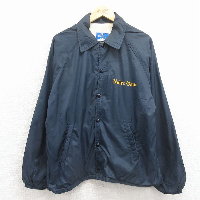L★古着 チャンピオン Champion 長袖 ナイロン ジャケット メンズ 90年代 90s ノートルダム ラグラン USA製 紺 26feb21