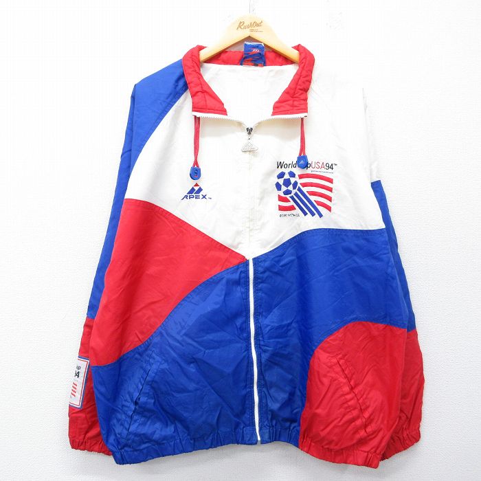 XL★古着 APEX 長袖 ナイロン ジャケット メンズ 90年代 90s サッカーワールドカップ 大きいサイズ ラグラン 白他【spe】 26feb24