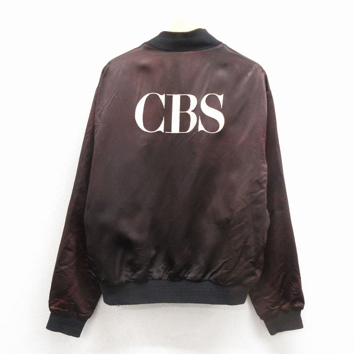 XL★古着 長袖 ナイロン ジャケット メンズ 80年代 80s CBS 刺繍 USA製 黒 26feb27