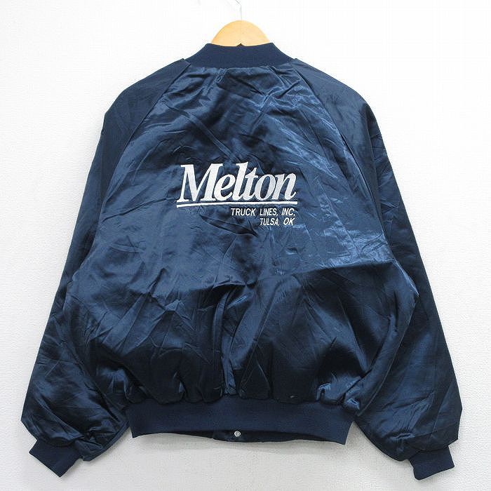 XL★古着 キングルイ 長袖 ナイロン ジャケット メンズ 90年代 90s Melton 刺繍 ラグラン 紺 内側キルティング 26mar02