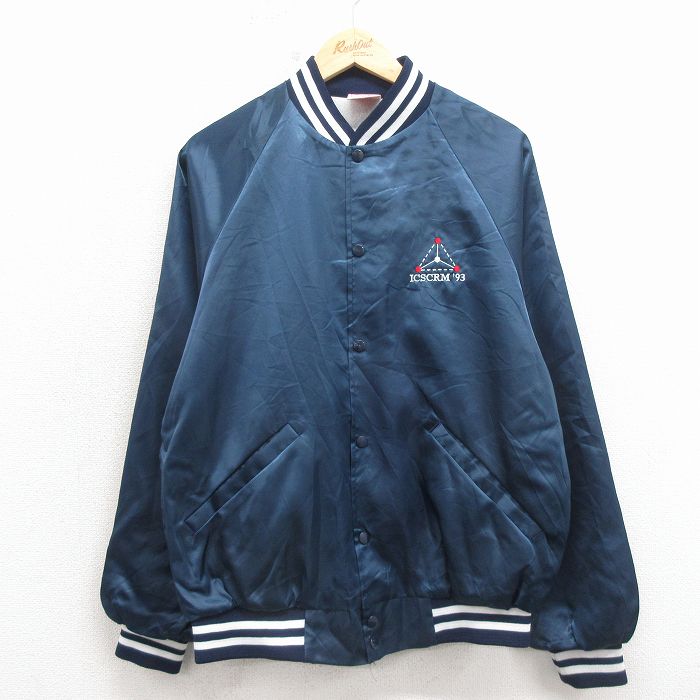 M★古着 長袖 ナイロン ジャケット メンズ 90年代 90s ICSCRM ラグラン USA製 紺 26mar03