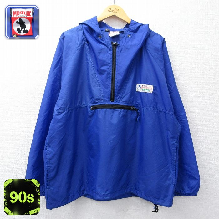 ディズニー 90s ラグランハーフジップナイロンジャケット ミッキー ネイビー XL | 古着