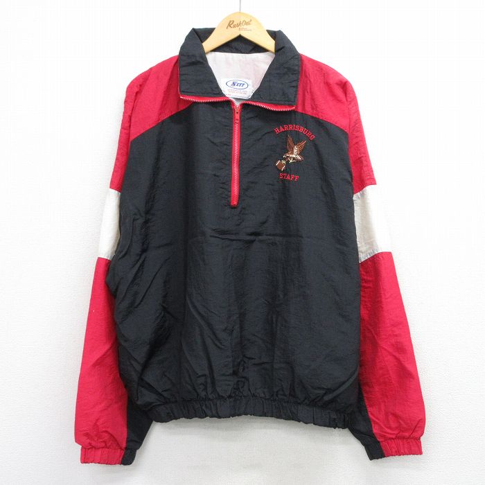 XL★古着 長袖 ハーフジップ ナイロン ジャケット メンズ 90年代 90s HARRISBURG USA製 黒他 26mar07