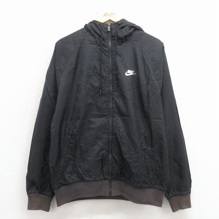 L★古着 ナイキ NIKE 長袖 ナイロン ジャケット パーカー メンズ ワンポイントロゴ ラグラン 黒 内側メッシュ 26mar09