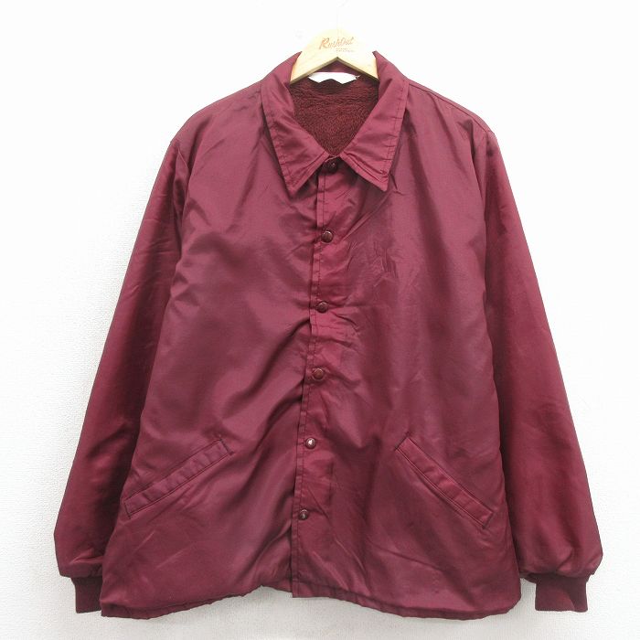 XL★古着 長袖 ナイロン ジャケット メンズ 90年代 90s エンジ 内側ボア 26mar09