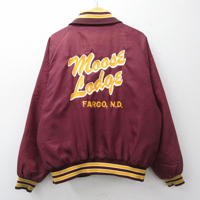 XL★古着 長袖 ナイロン ジャケット メンズ 90年代 90s moose lodge ラグラン USA製 エンジ他 内側キルティング 26mar12
