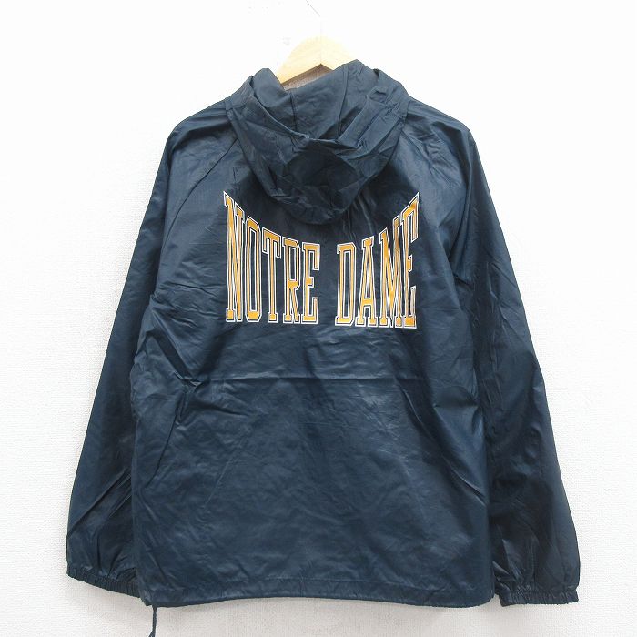 L★古着 長袖 ナイロン ジャケット アノラック パーカー メンズ 80年代 80s ノートルダム リップストップ ラグラン 紺 26mar12