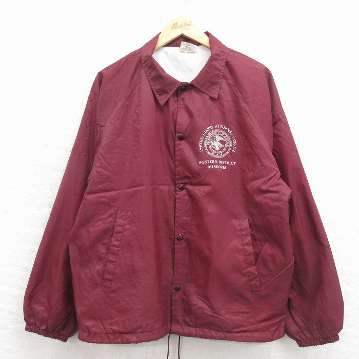 L★古着 長袖 ナイロン ジャケット メンズ 90年代 90s ミズーリ ラグラン USA製 エンジ 26mar12