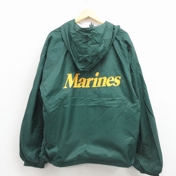 L★古着 長袖 ナイロン ジャケット アノラック パーカー メンズ ミリタリー マリーンズ ラグラン 緑 26mar12