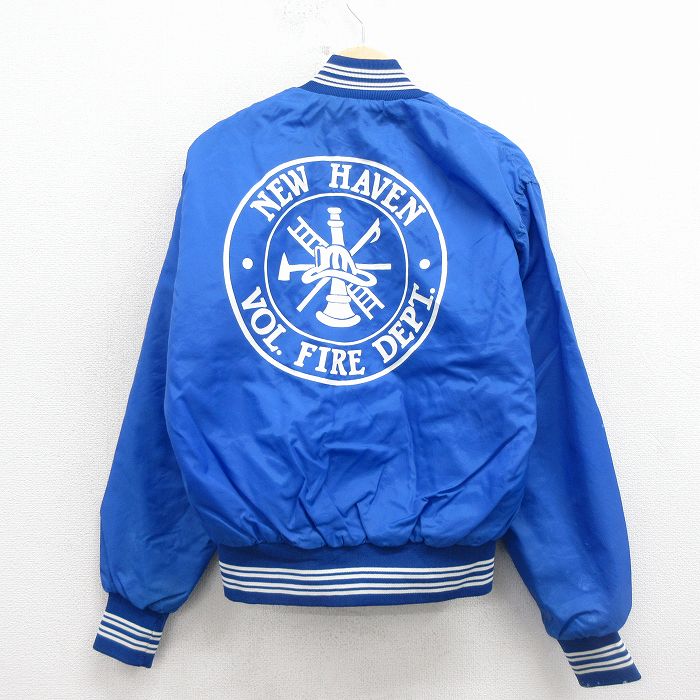 L★古着 長袖 ナイロン ジャケット メンズ 80年代 80s 消防署 USA製 青 内側キルティング 26mar17