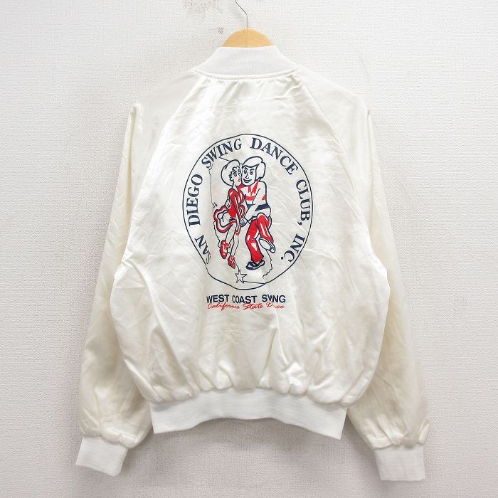 L★古着 長袖 ナイロン ジャケット メンズ 80年代 80s ダンス ラグラン USA製 白【spe】 26mar24