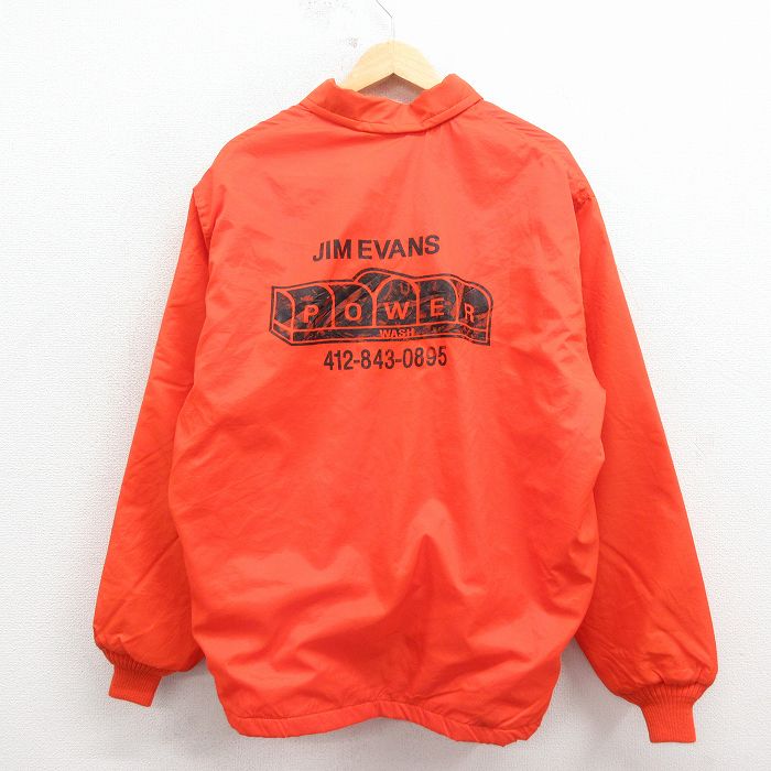 XL★古着 長袖 ナイロン ジャケット メンズ 80年代 80s パワー 大きいサイズ USA製 オレンジ 内側ボア 26mar24
