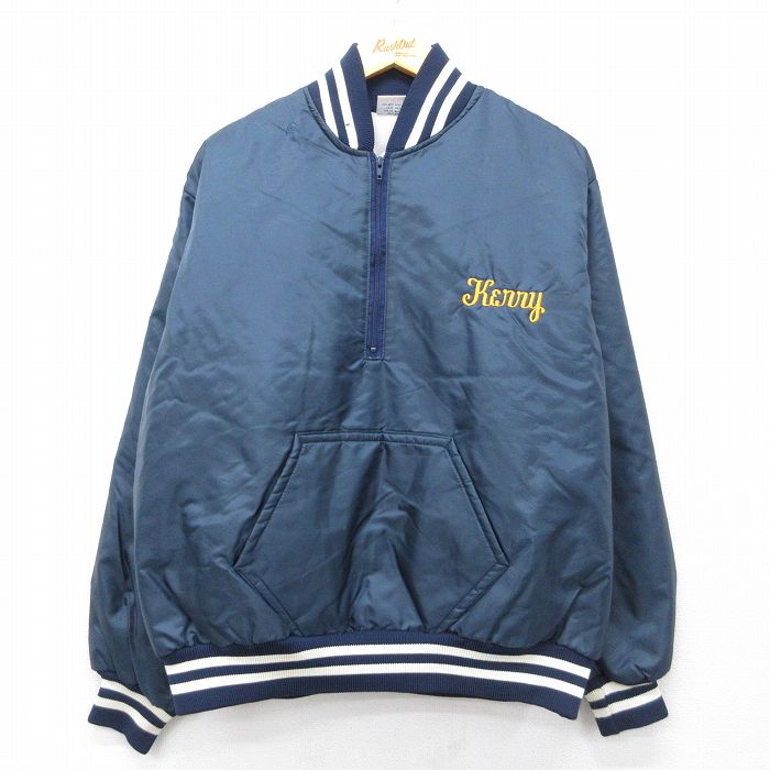 L★古着 長袖 ハーフジップ ナイロン ジャケット メンズ 90年代 90s MERRIMACK サッカー USA製 濃紺 内側キルティング 26apr01