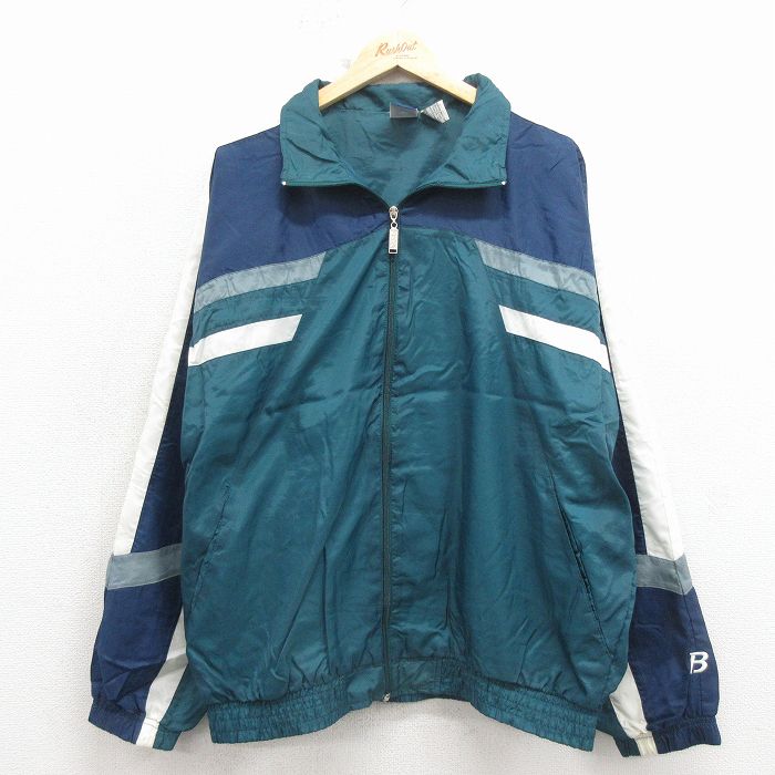 XL★古着 長袖 ナイロン ジャケット メンズ 90年代 90s 緑他 26apr06