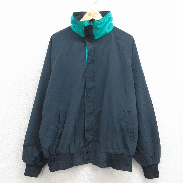 XL★古着 長袖 ナイロン ジャケット メンズ 90年代 90s ラグラン USA製 紺 26apr06