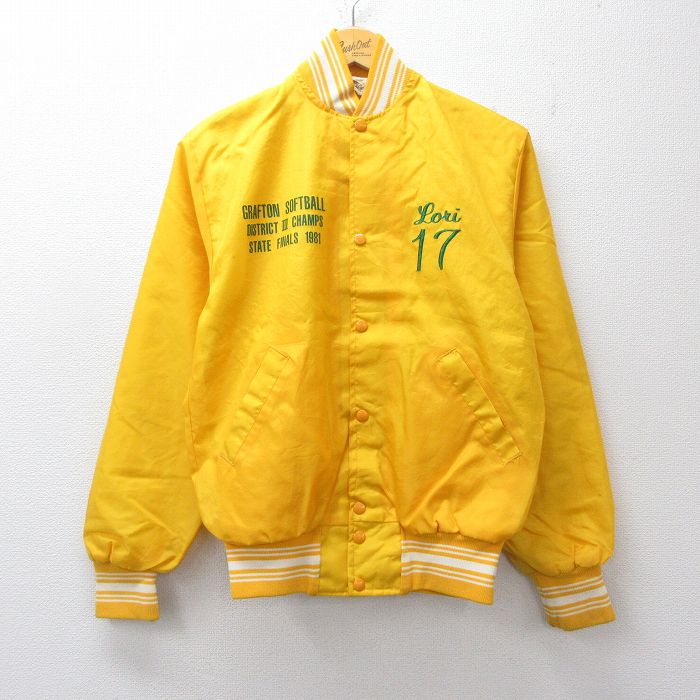 S★古着 長袖 ナイロン ジャケット メンズ 80年代 80s ソフトボール USA製 黄他 26apr16