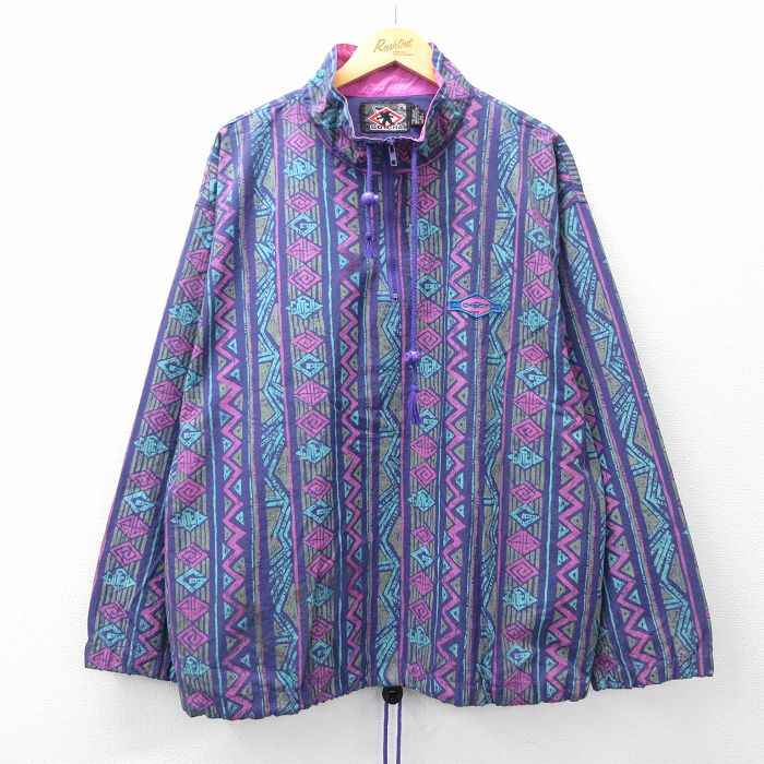 ガッチャ 90s ハーフジップナイロンジャケット 総柄 パープル XL | 古着