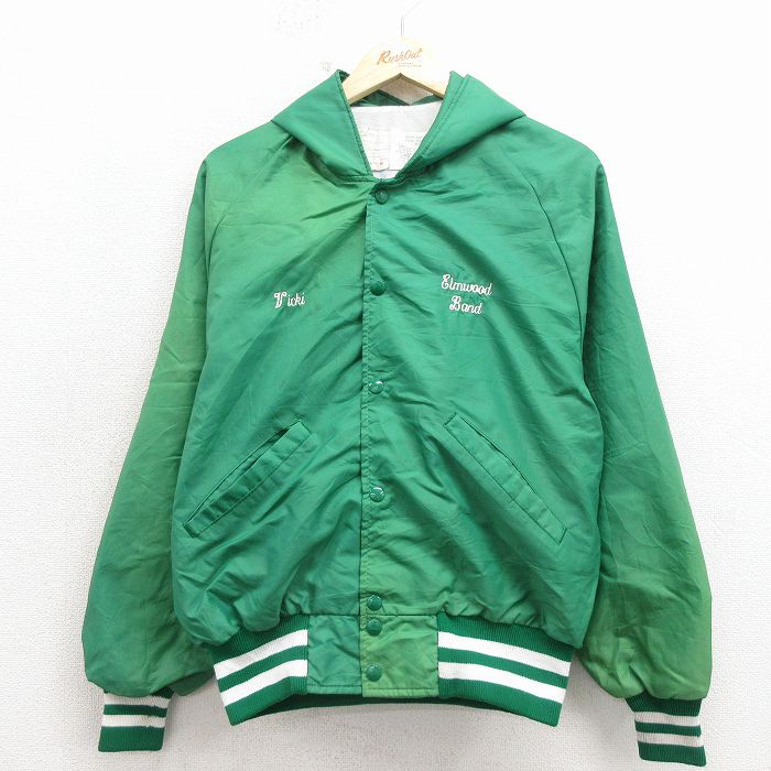 M★古着 デロング 長袖 ナイロン ジャケット パーカー メンズ 80年代 80s Band 緑 26apr18