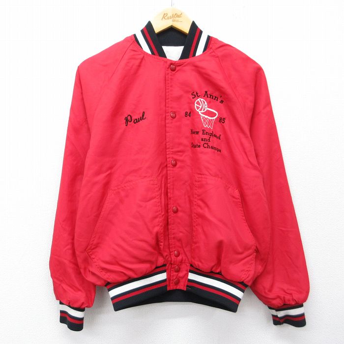 M★古着 長袖 ナイロン ジャケット メンズ 80年代 80s バスケットボール ラグラン USA製 赤他 26apr20