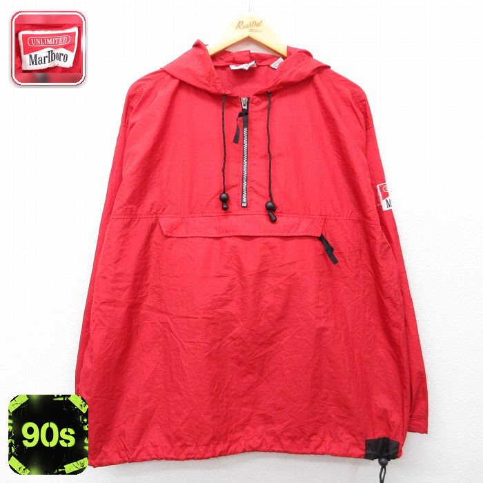 マルボロ 90s アノラックパーカー リップストップ レッド メンズXL相当 | 古着