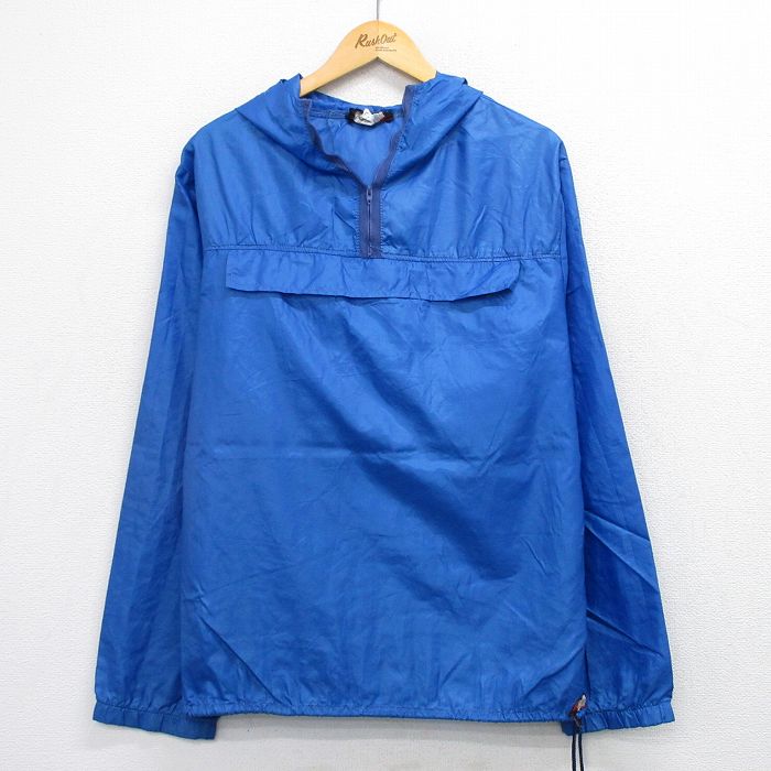 L★古着 長袖 ハーフジップ ナイロン ジャケット アノラック パーカー メンズ 90年代 90s カナダ製 青 26apr20