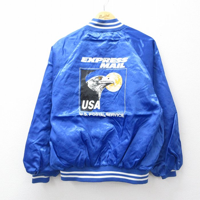 L★古着 長袖 ナイロン ジャケット メンズ 90年代 90s USPS ラグラン 青 26apr25