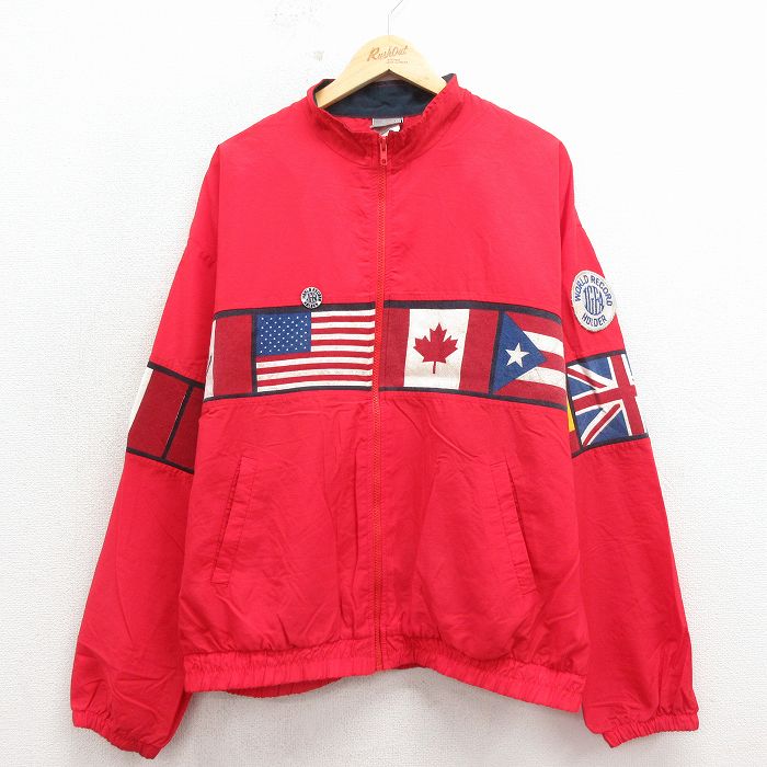 L★古着 長袖 ナイロン ジャケット メンズ 90年代 90s 国旗 USA製 赤【spe】 26apr27
