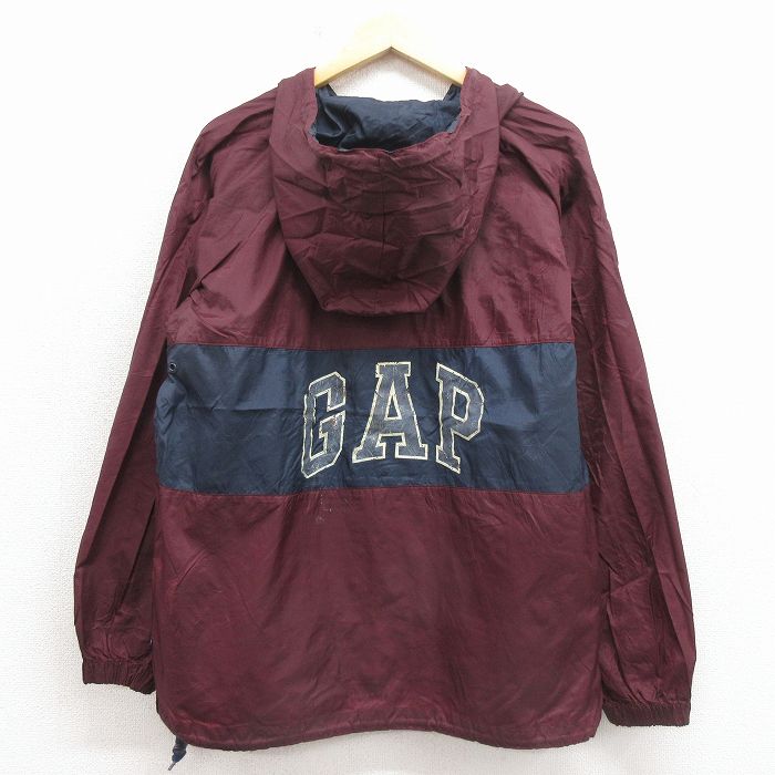 M★古着 ギャップ GAP 長袖 ハーフジップ ナイロン ジャケット アノラック パーカー メンズ 00年代 00s ビッグロゴ エンジ【spe】 26apr27