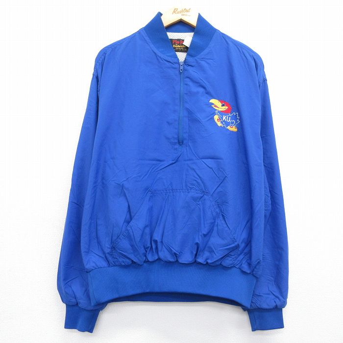 Dunbrooke 80s ハーフジップナイロンジャケット カンザスジェイホークス ブルー XL | 古着
