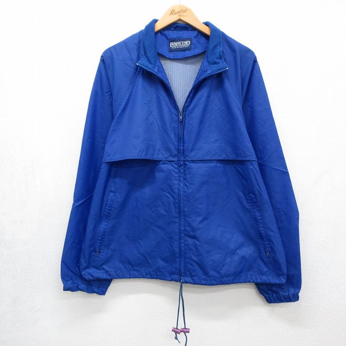 L★古着 ランズエンド 長袖 ナイロン ジャケット メンズ 90年代 90s ラグラン ブルー 26jun04