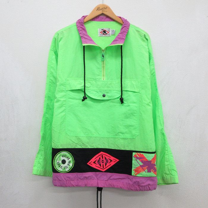 XL★古着 ガッチャ 長袖 ナイロン アノラック ジャケット メンズ 90年代 90s 大きいサイズ グリーン【spe】 26jun04