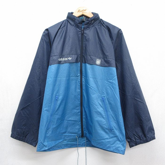 L★古着 アディダス adidas 長袖 ナイロン ジャケット メンズ 90年代 90s ワンポイントロゴ リーフ トレフォイル ドイツ軍 ツートンカラー ライトブルー【spe】 26jun04
