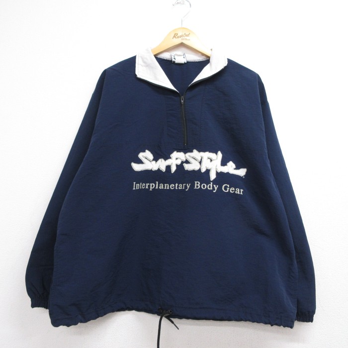 Surf Style 90年代 アノラックジャケット 刺繍ロゴ ネイビー メンズXL相当 | 古着
