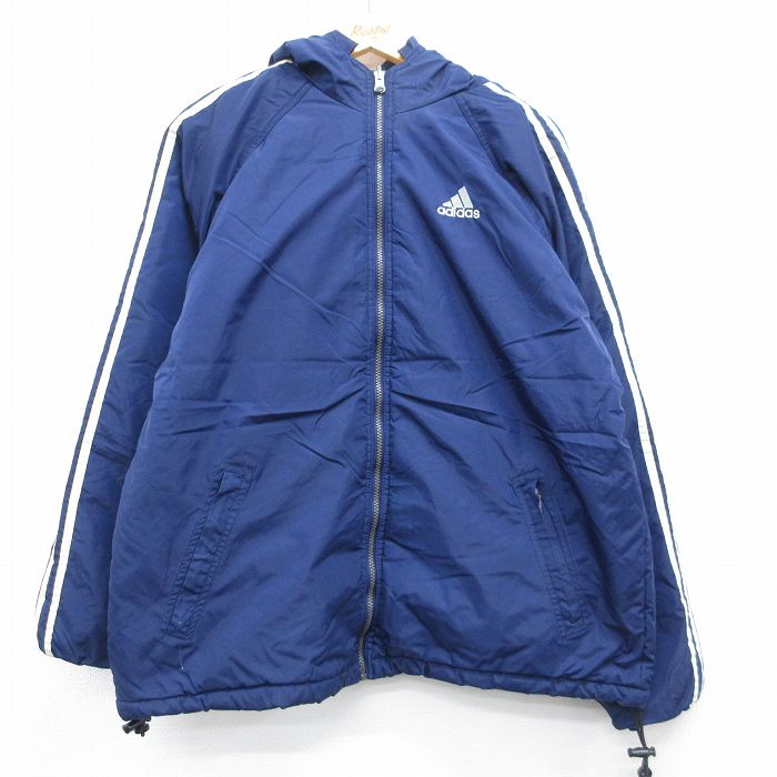L★古着 アディダス adidas 長袖 ナイロン ジャケット パーカー メンズ 90年代 90s ラグラン ネイビー 3本ライン【spe】 26aug06