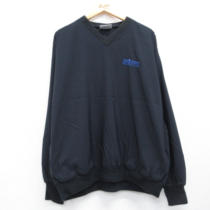XL★古着 STARBUS 長袖 ナイロン ジャケット メンズ 90年代 90s 刺繍ロゴ Vネック USA製 ブラック 26aug18
