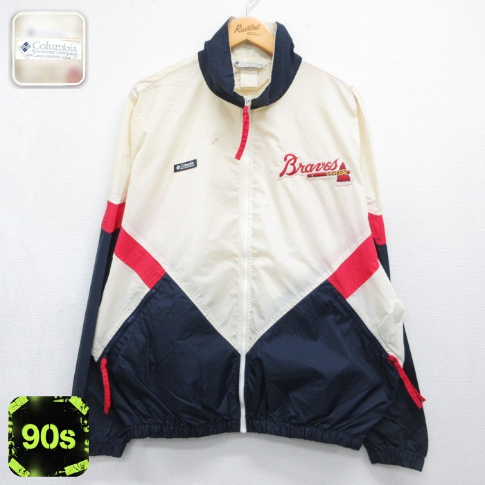 コロンビア 90s ナイロンジャケット MLBアトランタブレーブス ホワイト メンズXL相当 | 古着