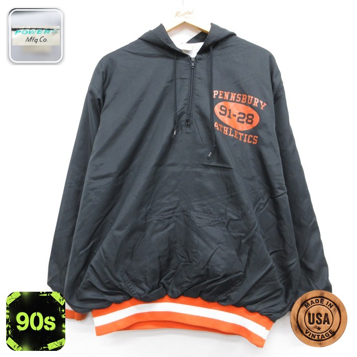 ナイロン 90s ハーフジップパーカー カレッジプリント ブラック メンズXL相当 | 古着