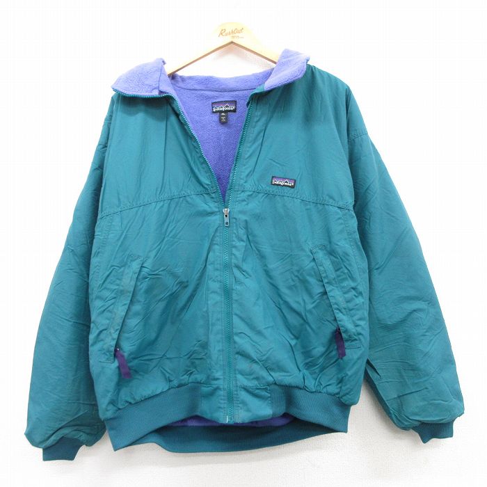 L★古着 長袖 パタゴニア patagonia ナイロン シェルド シンチラ ジャケット メンズ 80年代 80s USA製 青緑 内側フリース 25feb13 中古 アウター