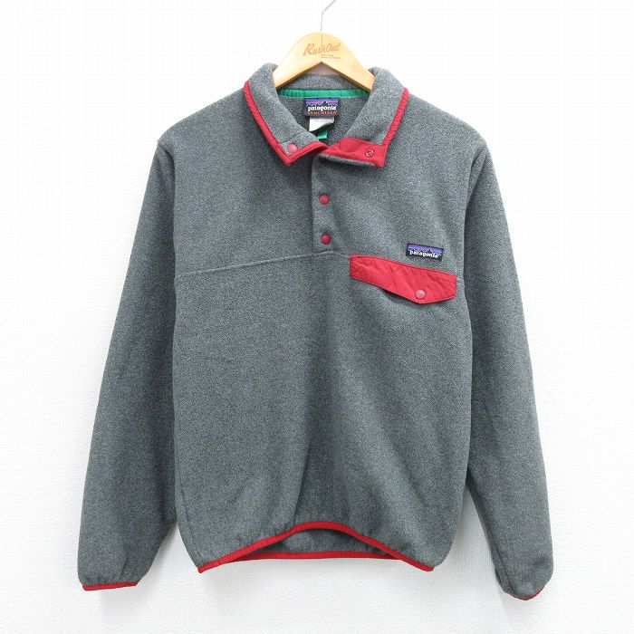 M★古着 パタゴニア patagonia 長袖 フリース ジャケット スナップT メンズ ワンポイントロゴ シンチラ 濃グレー 霜降り他 25sep29 中古 アウター