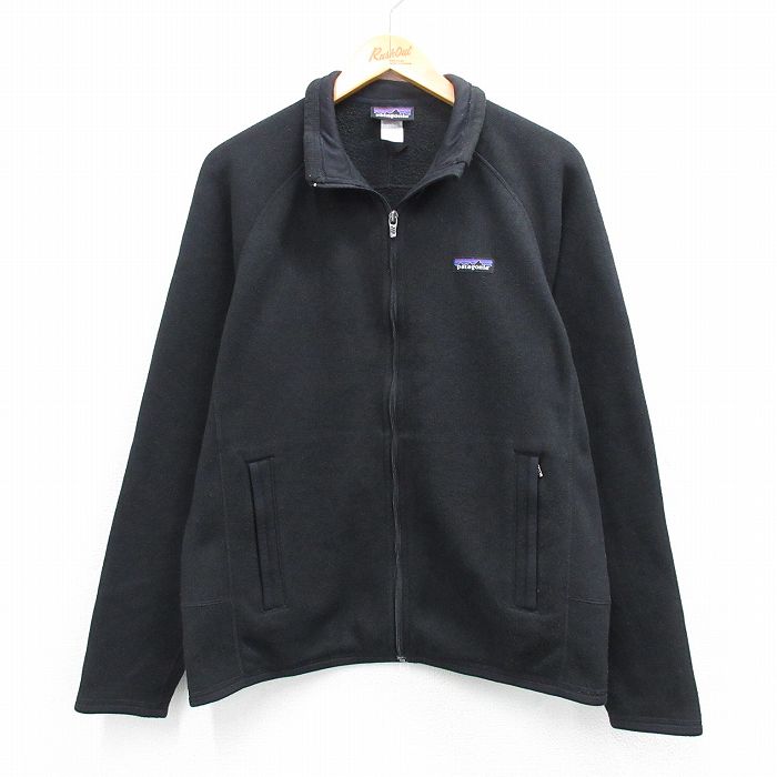 M★古着 パタゴニア patagonia 長袖 ジベターセーター ャケット メンズ ワンポイントロゴ ラグラン 黒 ブラック 内側フリース 25sep29 中古 アウター