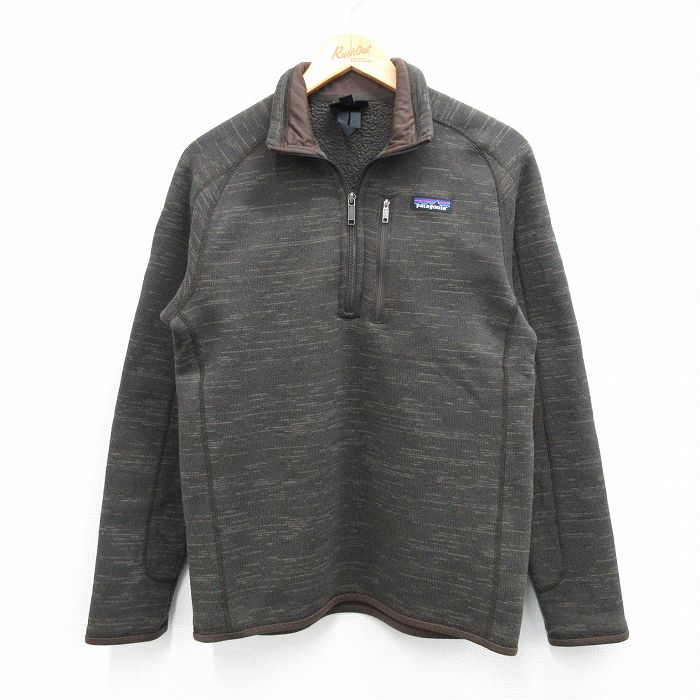 M★古着 パタゴニア patagonia 長袖 ベターセーター ハーフジップ ジャケット メンズ ワンポイントロゴ 茶系 ブラウン 霜降り 内側フリース 25sep29 中古 アウター