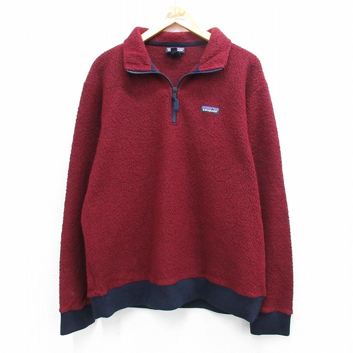 XL★古着 パタゴニア patagonia 長袖 ハーフジップ フリース ジャケット メンズ ワンポイントロゴ エンジ他 25sep29 中古 アウター