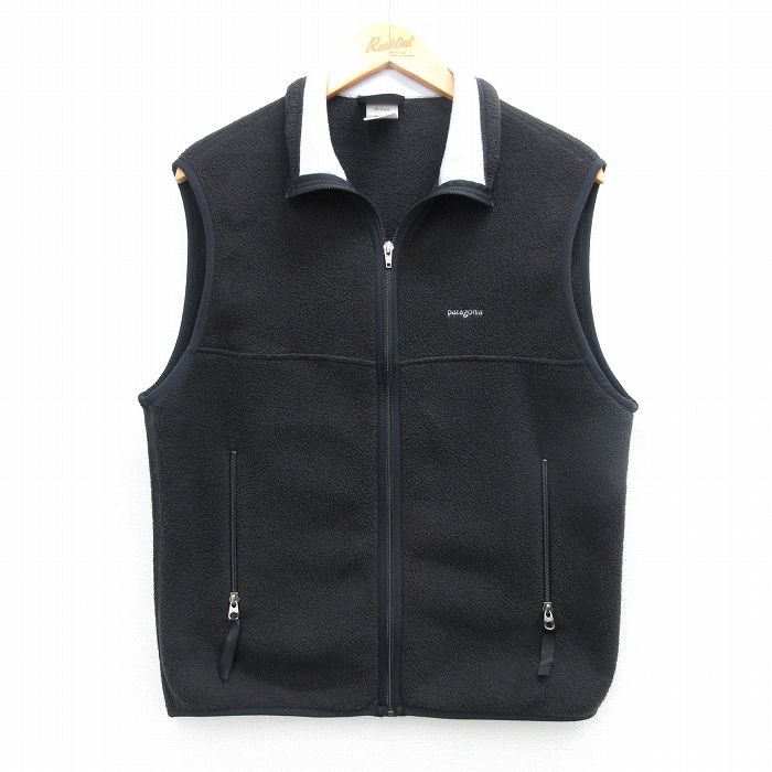 M★古着 パタゴニア patagonia フリース ベスト メンズ 00年代 00s ワンポイントロゴ シンチラ 黒 ブラック 25oct15 中古 アウター